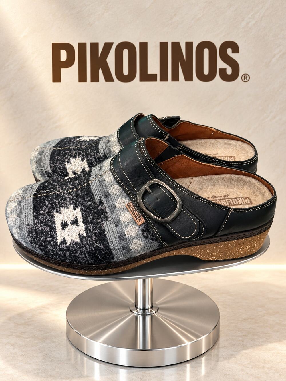 Pikolinos Granada Black Gray Aztec Leather Clogs EU 38 US 7.5-8